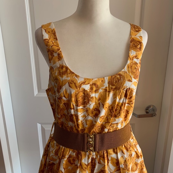 Forever 21 NEW Floral Sleeveless Mini Dress Medium Gold Brown Flare Contemporary - Picture 9 of 10